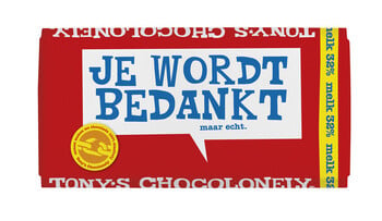Tony's Chocolonely - Je Wordt Bedankt Reep 180 Gram 15 Stück