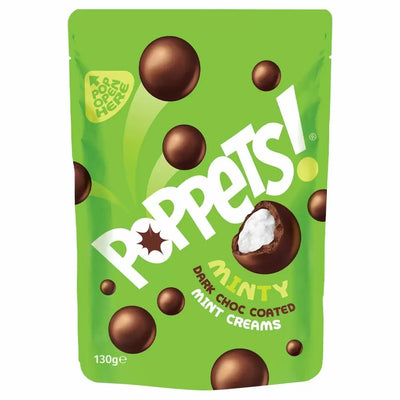 Poppets - Zartbitterschokoladenüberzogene Minzcremes, Beutel 120 Gramm