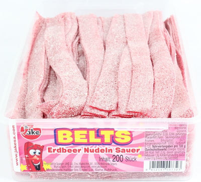 Jake - Sour Strawberry Belts 200 Pièces 1.6 Kilo (Halal)