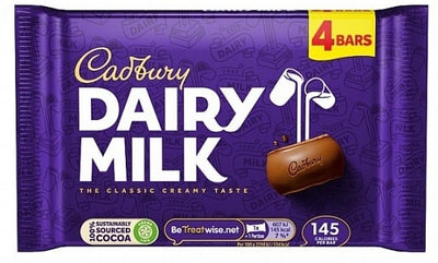 Cadbury - Chocolats au lait Dairy Milk, paquet de 4, 108 grammes