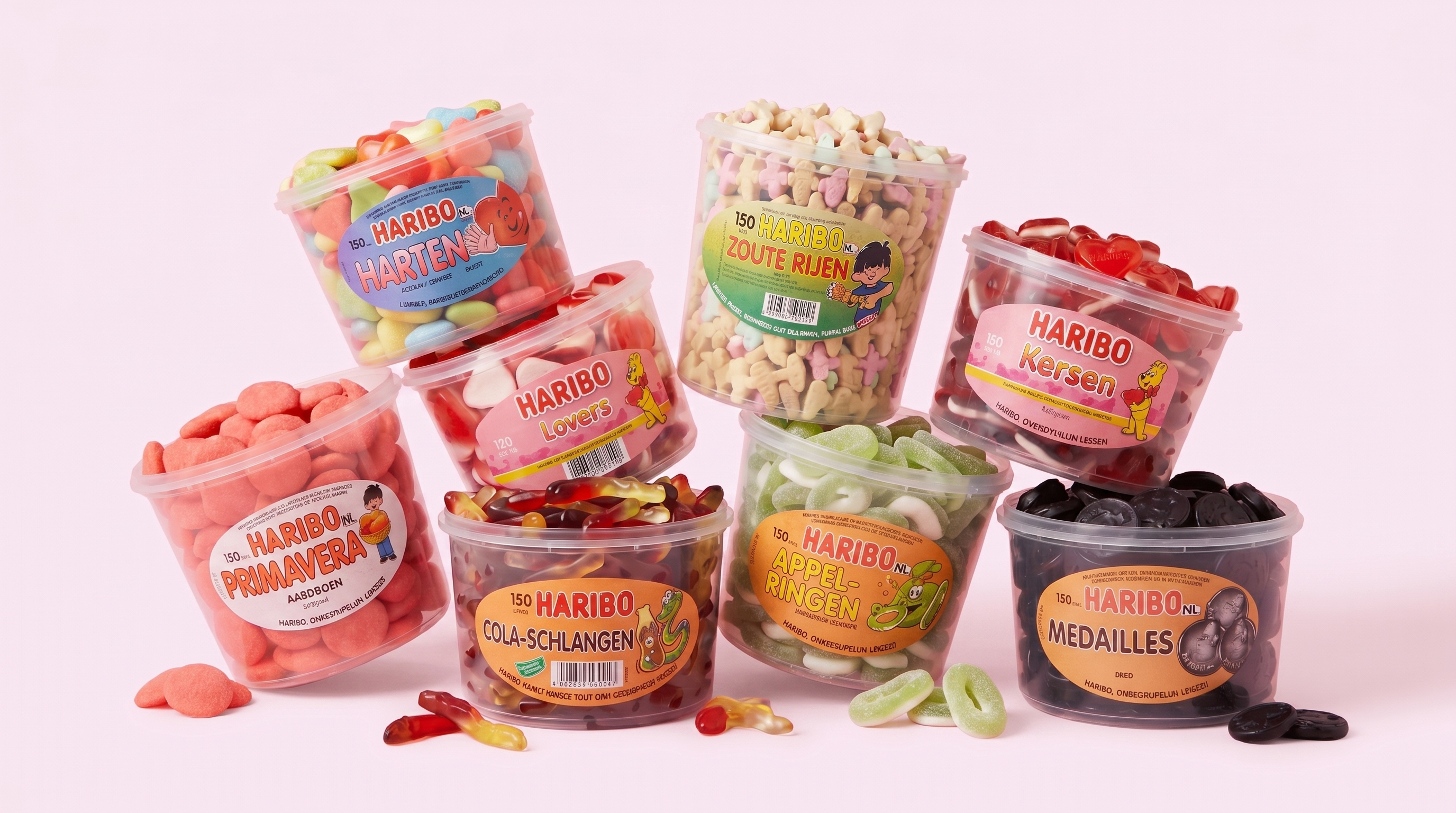 Haribo snoepbakken stapel