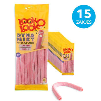 Look O Look - Dynamietstaafjes Aardbei 110 Gram 15 Stück