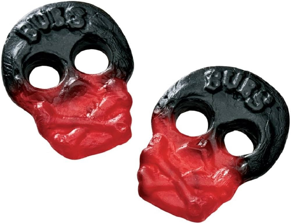 Bubs - Crânes en gomme à mâcher framboise/réglisse 200 grammes