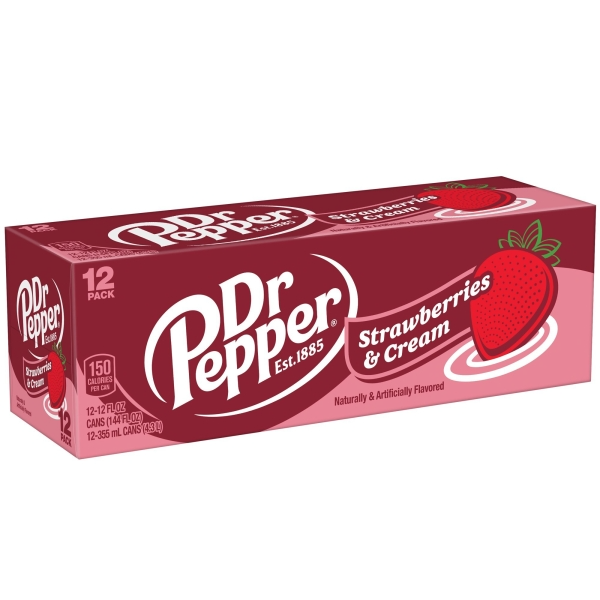 Dr Pepper - Strawberries & Cream 355ml 12 Canettes ***THT 06-05-2026***