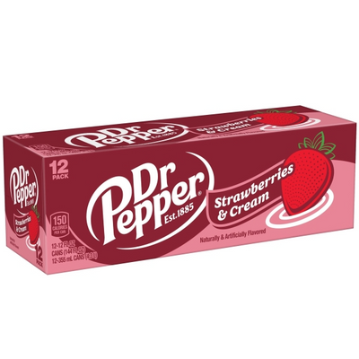 Dr Pepper - Strawberries & Cream 355ml 12 Canettes ***THT 06-05-2026***