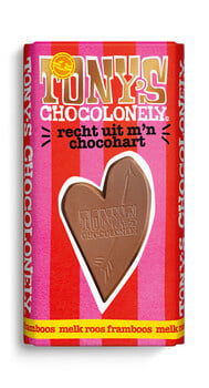 Tony's Chocolonely - Reep Liefde Melk Framboos 180 Gram 15 Stück