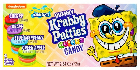 Bonbons gélifiés Bob l'éponge, pâtés de crabe, couleurs variées, 72 grammes