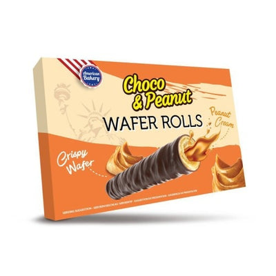 Amerikanische Bäckerei - Waffelröllchen Schoko & Erdnuss 120 Gramm