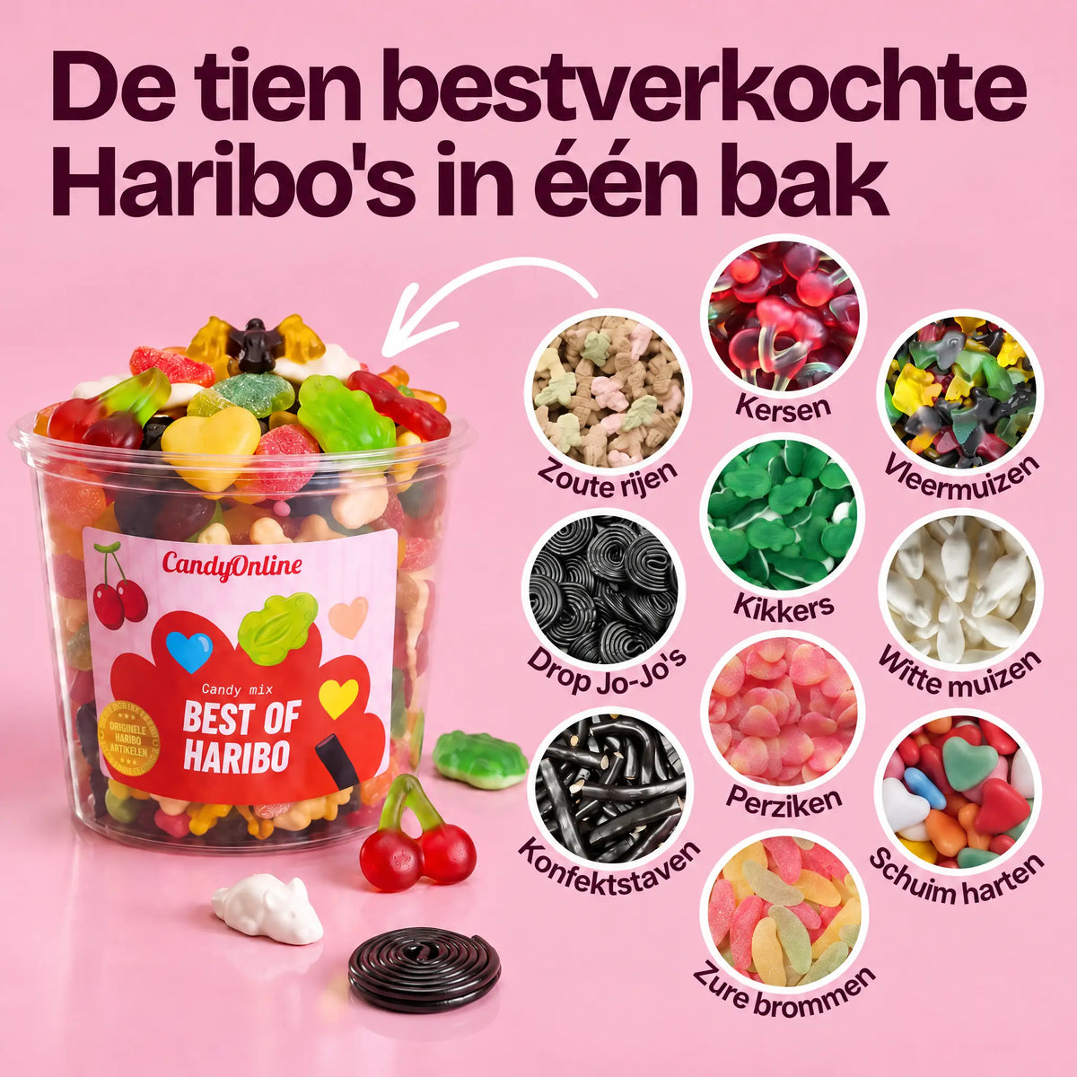 De tien bestverkochte Haribo's in één bak - The Candy Box Co Best Of Haribo 400 gram