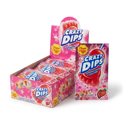 Chupa Chups - Crazy Dips Aardbei Lolly + Knetter 24 Stuks