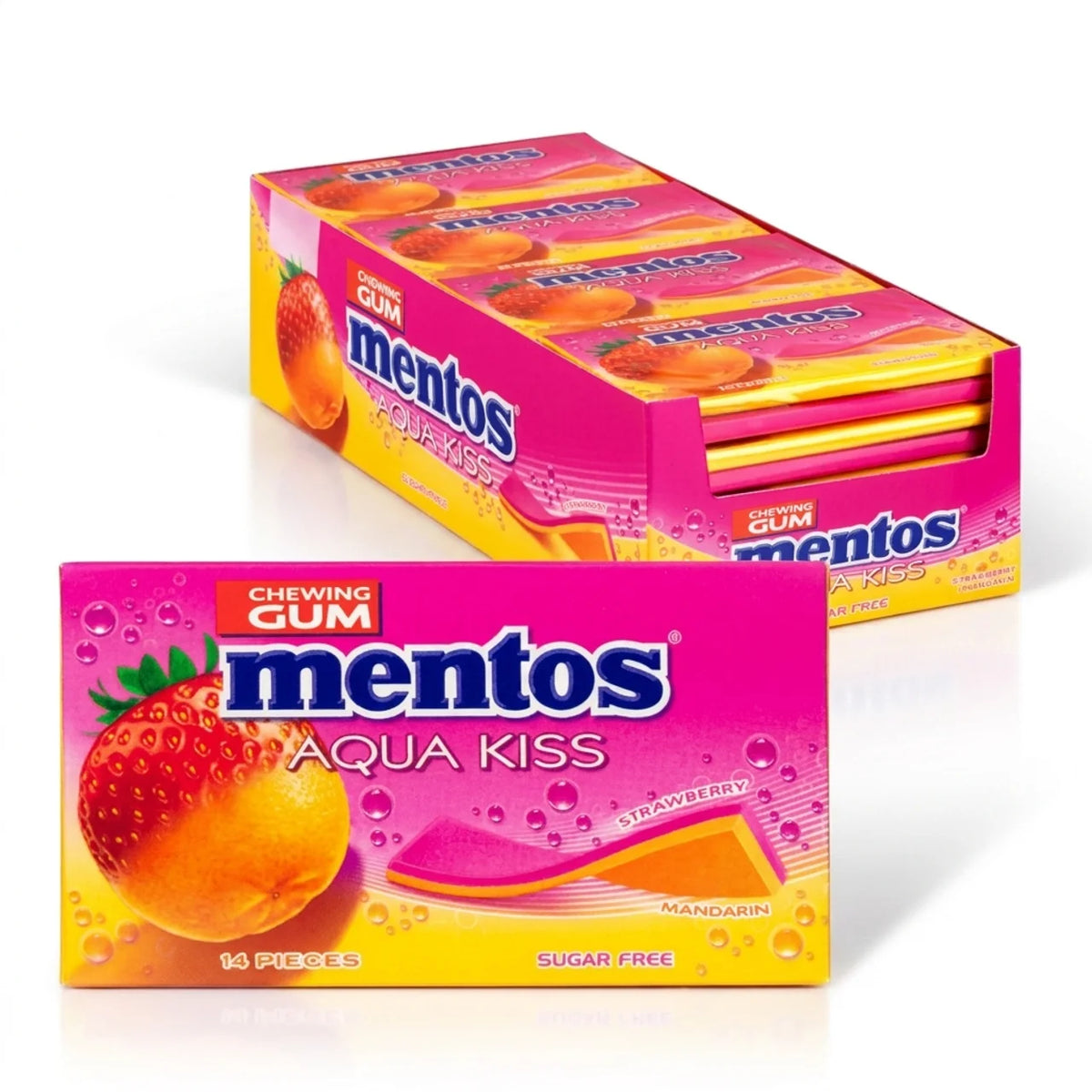 Mentos Aqua Kiss Strawberry/Mandarijn Suikervrij 20 Stuks