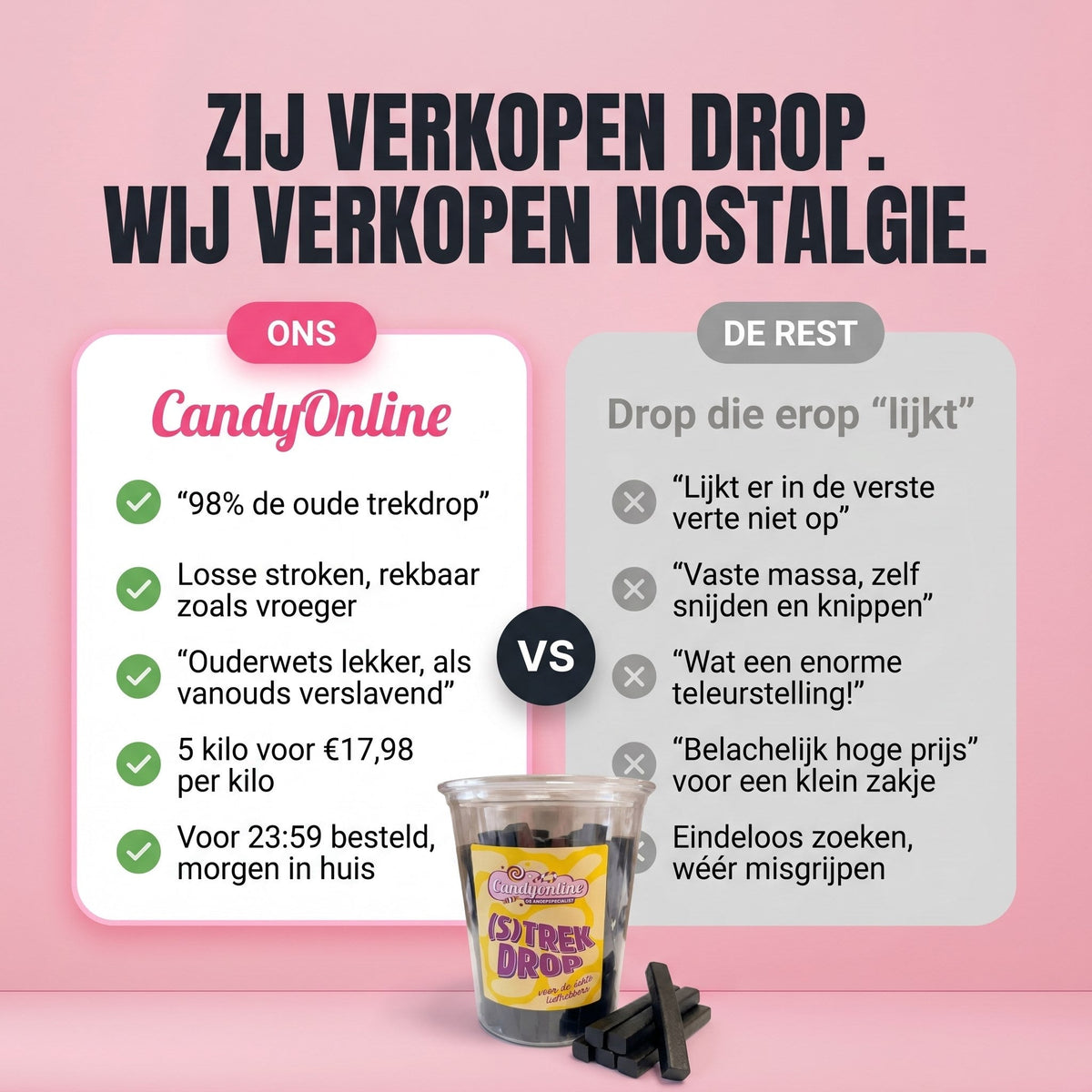 Zij verkopen drop, wij verkopen nostalgie - CandyOnline strekdrop vergelijking