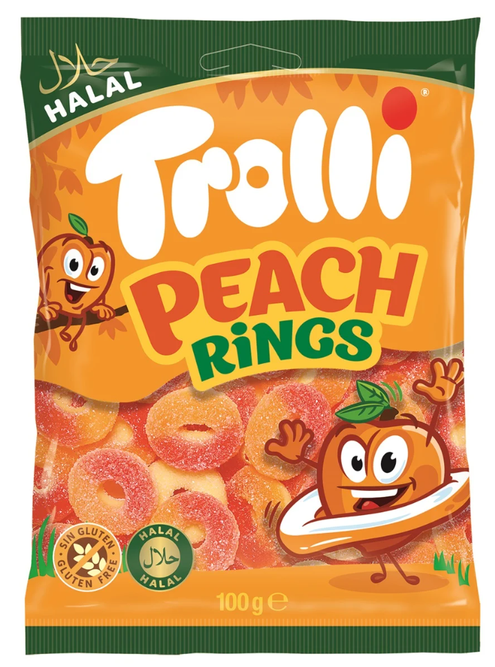 Trolli - Rondelles de pêche 100 grammes (Halal)