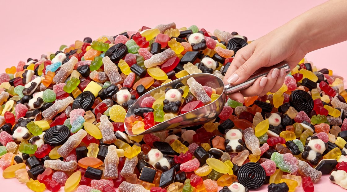 Berg schepsnoep met snoepschep bij CandyOnline